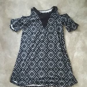 White and black cold shoulder dress